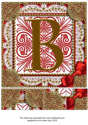 Vintage Red B Monogram 8inch Picture Sheet