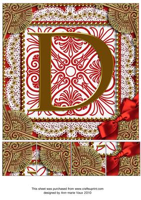 Vinatge Red D Monogram 8inch Picture Sheet