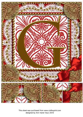 Vinatge Red g Monogram 8inch Picture Sheet