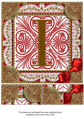 Vinatge Red I Monogram 8inch Picture Sheet
