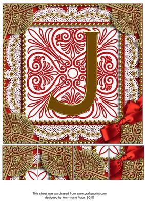 Vinatge Red J Monogram 8inch Picture Sheet
