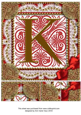 Vintage Red K Monogram 8inch Picture Sheet