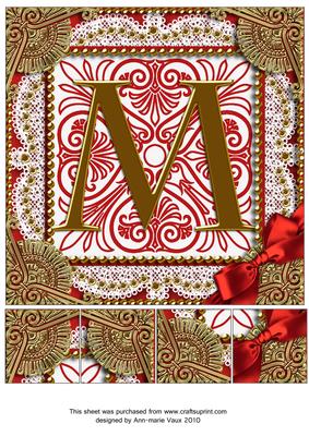 Vinatge Red m Monogram 8inch Picture Sheet