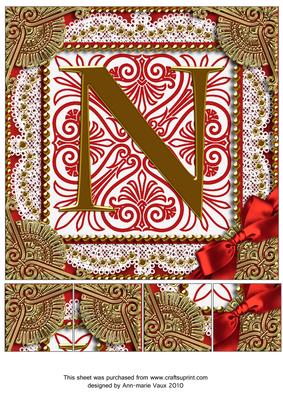 Vintage Red N Monogram 8inch Picture Sheet