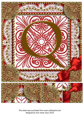 Vintage Red Q Monogram 8inch Picture Sheet