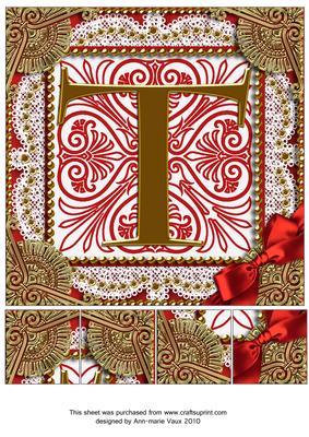 Vintage Red T Monogram 8inch Picture Sheet
