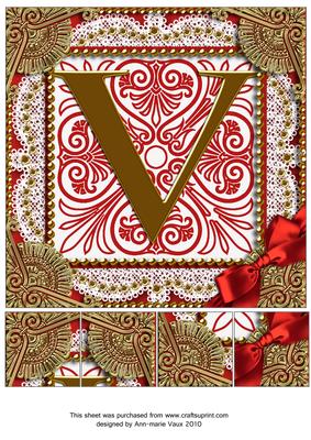 Vinatge Red V Monogram 8inch Picture Sheet