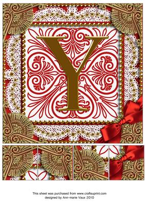 Vinatge Red Y Monogram 8inch Picture Sheet