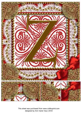 Vintage Red Z Monogram 8inch Picture Sheet
