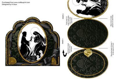 Stable Scene Ornate Scalloped Picture and Locket