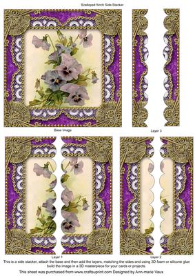 Purple Pansies 5inch Square Scalloped 2 Side Stacker