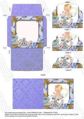Baby Boy 3in Mini Card Envelope Scalloped Bottom Stacker Aio