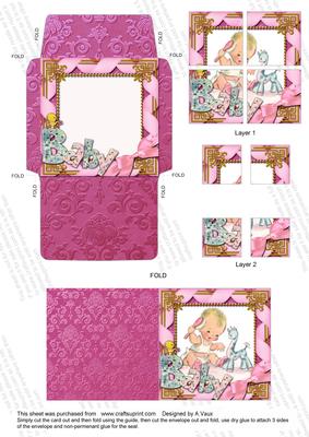 Baby Girl 3in Mini Card Envelope 4 Corner Stacker Aio