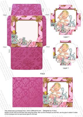 Baby Girl 3in Mini Card Envelope Block Stacker Aio