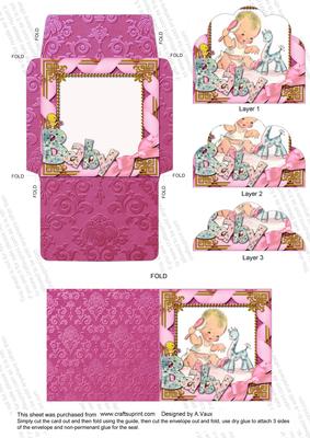 Baby Girl 3in Mini Card Envelope Scallop Bottom Stacker Aio