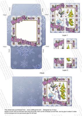 Happy Snowman Mini Card Envelope 4 Corner Stacker Aio