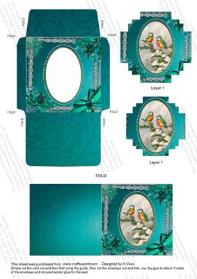 Christmas Blue Tits Ice Card Envelope Block Stacker Aio