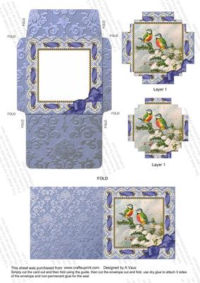 Christmas Blue Tits Lace Card Envelope Block Stacker Aio