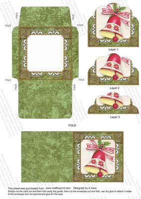 Christmas Bells Card Envelope Scallop Bottom Stacker Aio