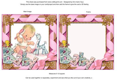 Baby Girl Square Card Front and Frame Shaker