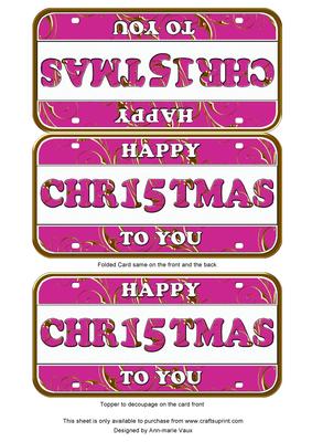 Pink Gold Happy Christmas Number Plate Dl Folded Card