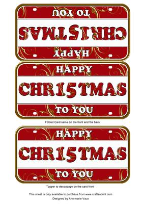Red Gold Happy Christmas Number Plate Dl Folded Card