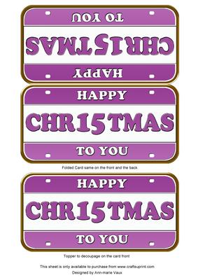 Purple Metallic Happy Christmas Number Plate Dl Folded Card