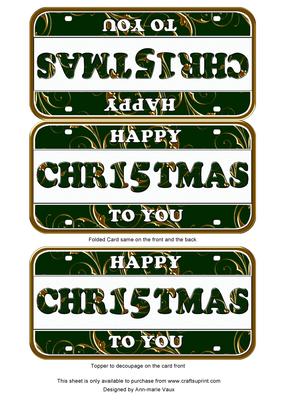 Green Gold Happy Christmas Number Plate Dl Folded Card