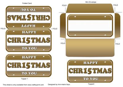 Gold Metallic Christmas Number Plate Mini Card Envelope Aio