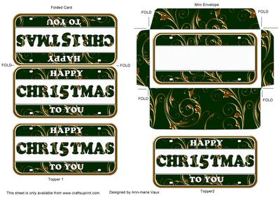 Green Gold Christmas Number Plate Mini Card Envelope Aio