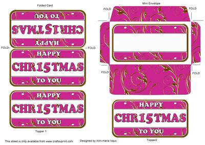 Pink Gold Christmas Number Plate Mini Card Envelope Aio