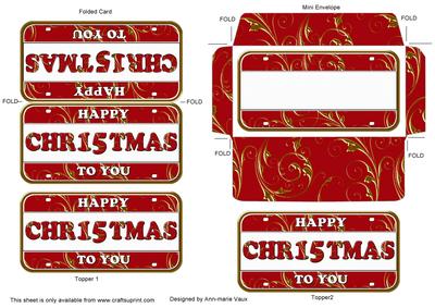 Red Gold Christmas Number Plate Mini Card Envelope Aio