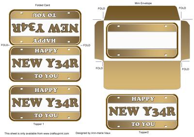 Gold Metallic New Year Number Plate Mini Card Envelope Aio