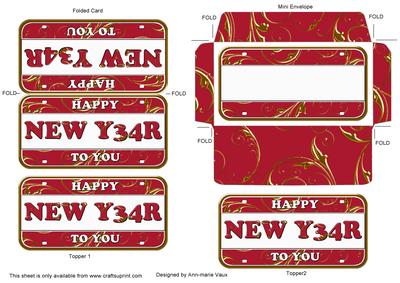 Red Gold New Year Number Plate Mini Card Envelope Aio