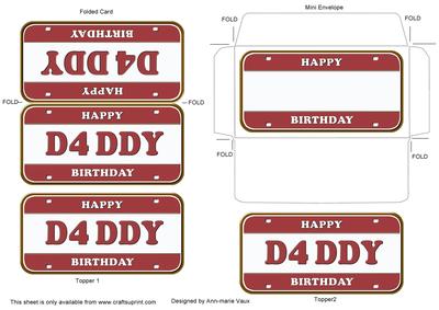 Daddy Happy Birthday Number Plate Mini Card Envelope Aio