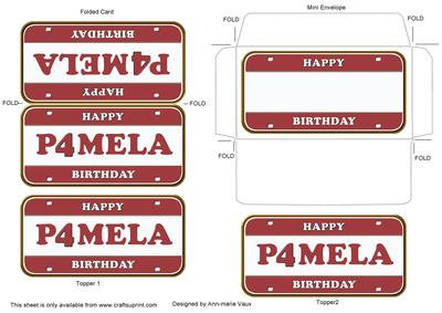 Pamela Happy Birthday Number Plate Mini Card Envelope Aio