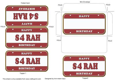 Sarah Happy Birthday Number Plate Mini Card Envelope Aio
