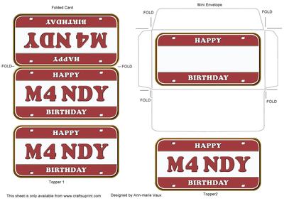 Mandy Happy Birthday Number Plate Mini Card Envelope Aio