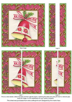 Christmas Bells Gold 5inch Square Straight 2 Side Stacker