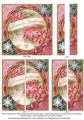 Pink Poinsettias Snow 5inch Square Straight 2 Side Stacker