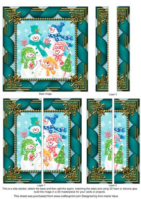 Snowman Family 5inch Square Straight 2 Side Stacker
