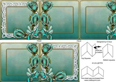 Teal Blue Butterfly Roses Mini Concertina Style Card