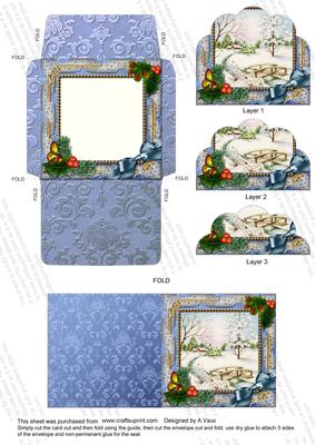Winter Morning Holly Card Envelope Scallop Bottom Stack Aio