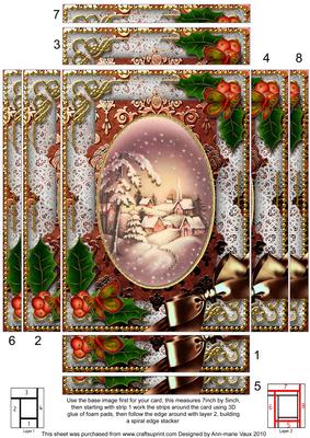 Snowy Village Holly Spiral Edge Stacker 7x5in Card Front