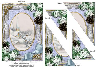 Snowy Church Snow 7x5inch Triangle Duo Corner Stacker