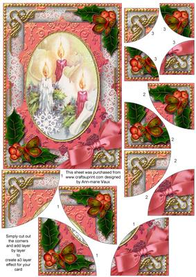 Candle Trio Holly 7x5inch All 4 Corner Stacker