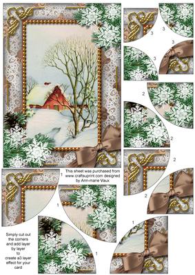 Christmas Scene Snow 7x5inch All 4 Corner Stacker
