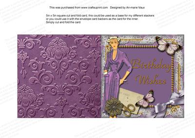 Lavender Lady Butterfly 5in Square Folded Picture Card
