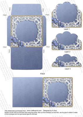 Blue 3in Mini Card Envelope Scalloped Bottom Stacker Aio