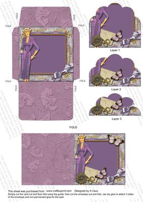 Lavender Lady Butterfly Card Envelope Scallop Bottom Aio